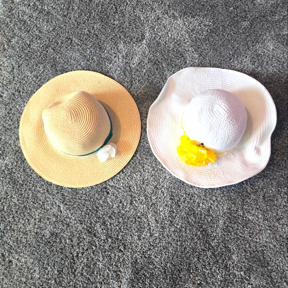 Sun Hat Set - Tan and White